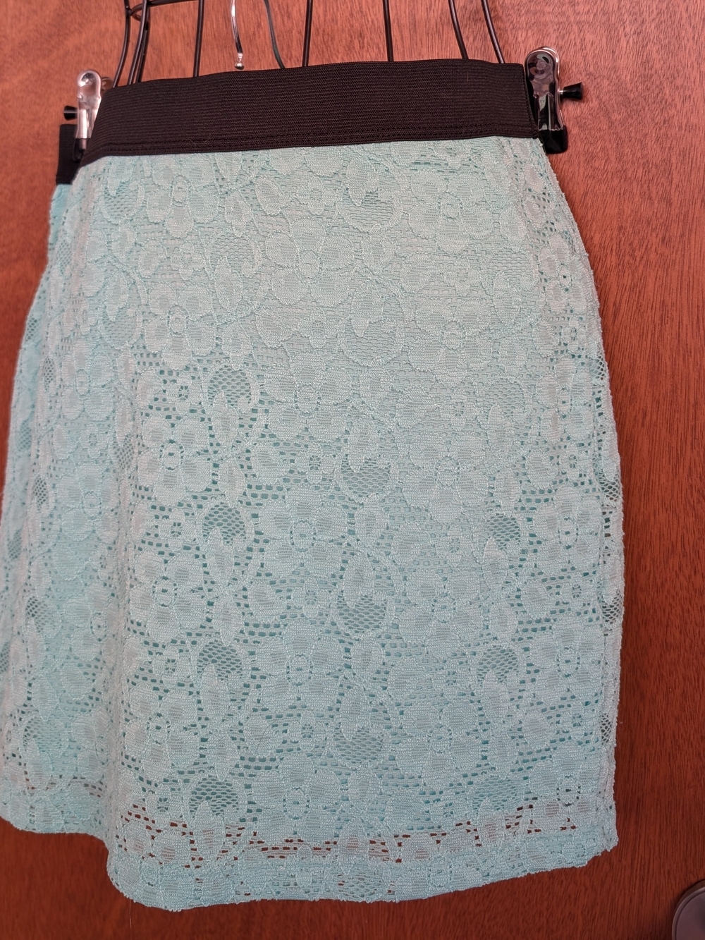 Forever 21 Mint Lace A-Line Skirt with Black Waistband